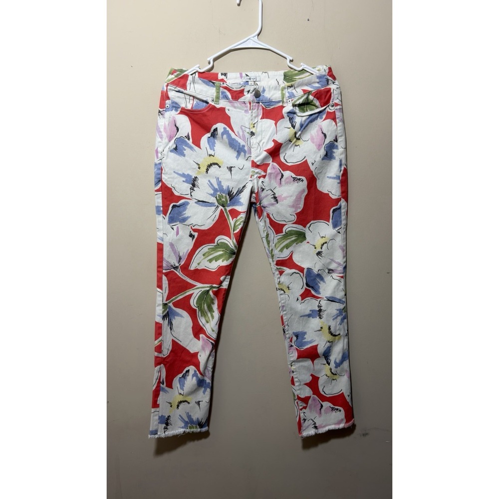 Tyler Boe Floral Print Skinny Jeans Women's Size 6 Stretch Ankle Raw Hem